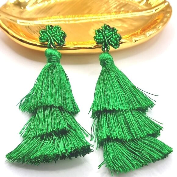 Bling fringe CLOVER exquisite glass seed bead earrings - Picture 1 of 7